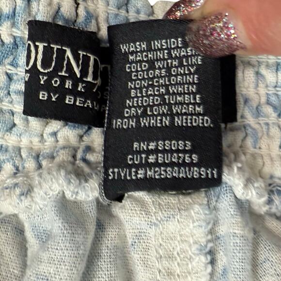 Beau Dawson Blue White Floral Linen Blend Wide Leg Tie Front Pants size L 10-12 - Picture 8 of 12